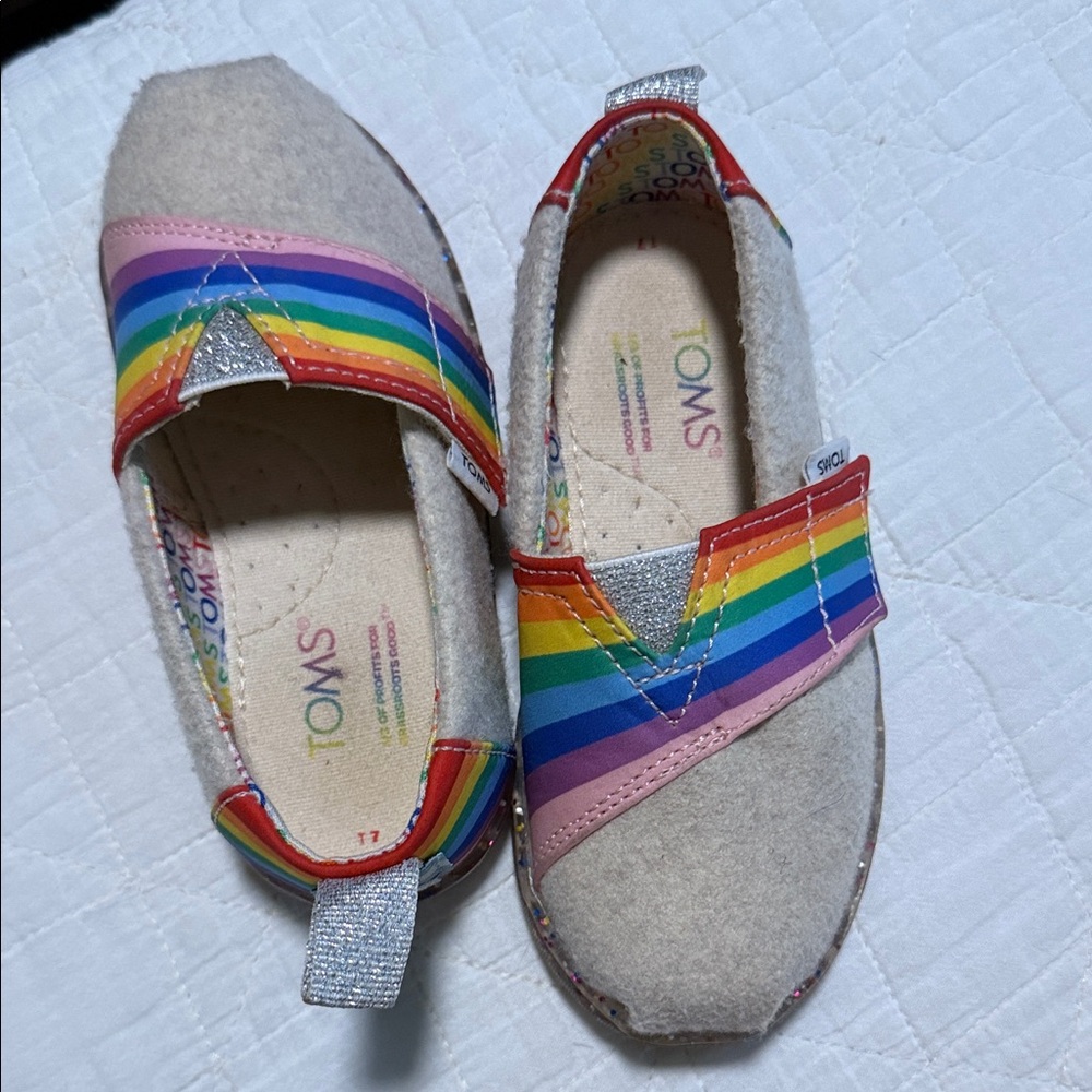TOMS Kids Rainbow and Silver Slip-On Slippers